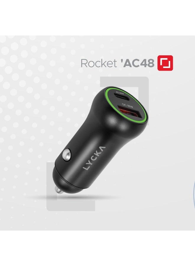 Lycka Rocket AC48  Type-C Car Charger, 1.8 Meter Built-in Spiral Charging Cable, 48W Max Output - Image 1